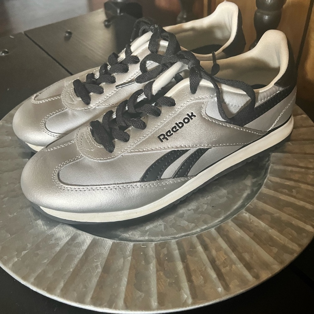 Reebok Silver and Black Sneakers.